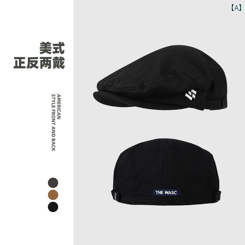男性用新 リバーシブル ベレー帽 文学的な フォワード つばの 短いで レトロ ダックビル ペインター ハットの.オシャレ