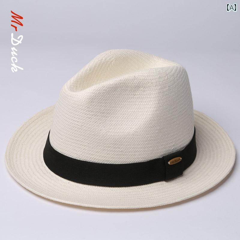 手織り パナマ 帽子 メンズ 夏 紳士の 日よけ ハット 女性 日焼け防止.カラフルカラーオシャレ.紫外線対策用にも白の礼帽