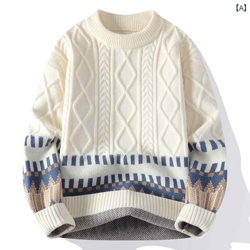 ジャカードセーター メンズ 秋冬 厚手 暖かい セーター カジュアル ルーズ メンズニット ボトム シャツ トップス.カラフルカラーオシャレ
