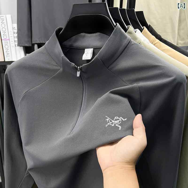 祖先 刺繍 鳥 長袖 Tシャツ メンズ 2025 秋 カジュアル アウトドア スポーツ スタンド スウェットポロシャツ.カラフルカラーオシャレ