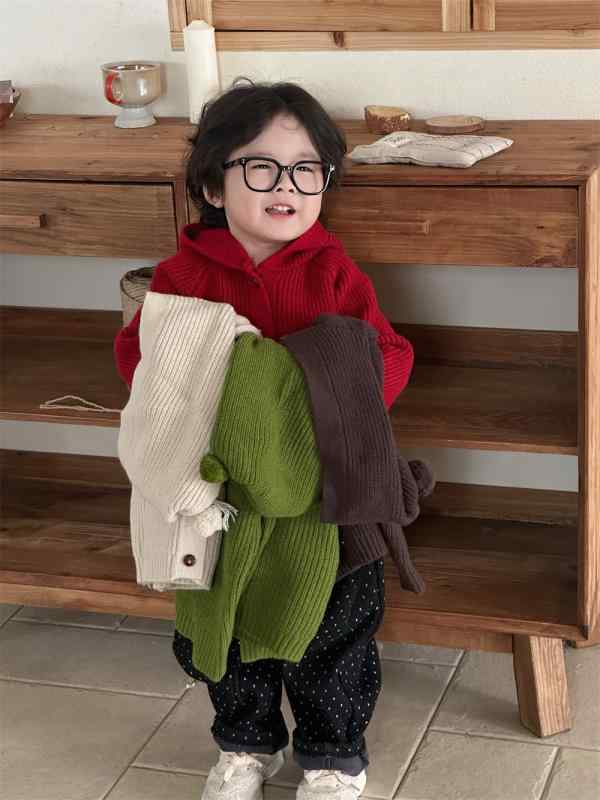 ニット キッズ ベビー 子供服 ニットカーディガン 長袖 厚手 フード付き Vネック 男の子 女の子 幼児 普段着 かわいい おしゃれ 秋冬 90 100 110 120 130 140cm