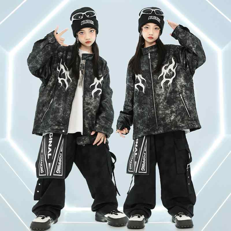 キッズ ダンス衣装 ヒップホップ 子供 ストリートダンス 衣装 男の子 女の子 演出服 上下セット ワークパンツ ジャケット ポリエステル素材