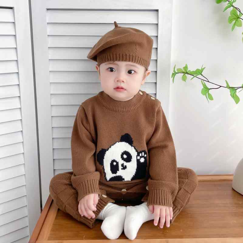 ベビー服 上下セット 3点セット ニット カーディガン パンツ 帽子付き かわいい 赤ちゃん 幼児 長袖 男女兼用 秋冬 普段着(x4)