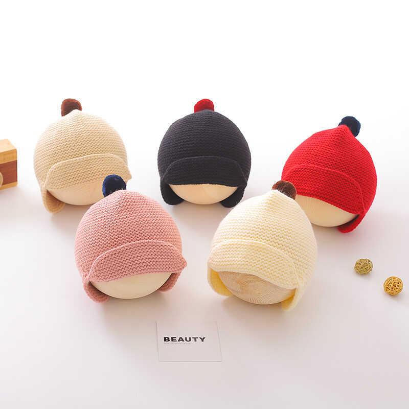 ニット帽 キッズ 小彩球付き ?耳付き ベビー帽子 保温 防風 かわいい 秋冬 ベージュ ブラック レッド ピンク コーヒー ・垢白(x2)