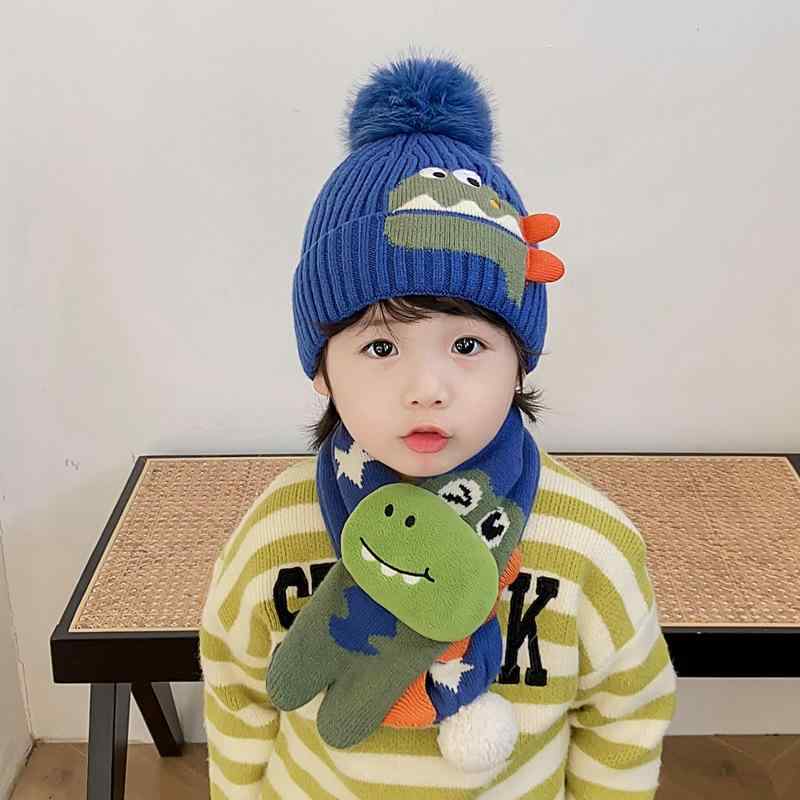 帽子 キッズ ベビー 男の子 女の子 ニット帽 ネックウォーマー 2点セット 秋冬 あったか レッド 深青 コーヒー色 ベージュ ピンク系 黄色(x2)