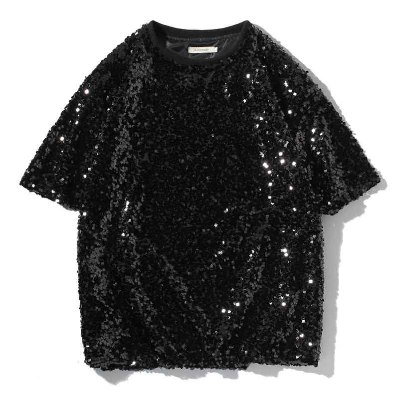 Tシャツ メンズ レディース 半袖 ラウンドネック 舞台衣装 ダンス ヒップホップ ストリート系 ゆったり シルバー 黒 ポリエステル