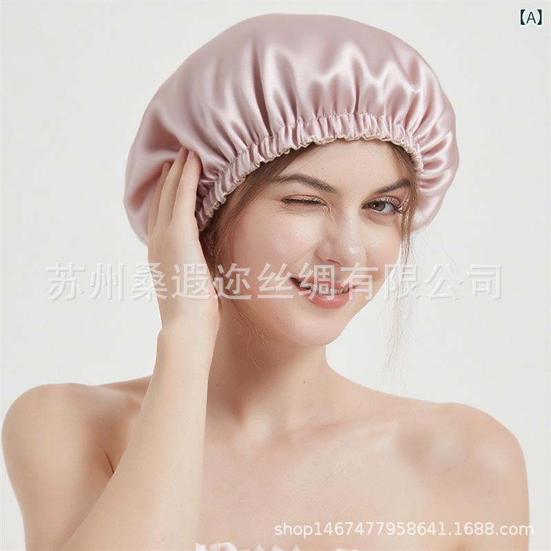 ナイトキャップ レディース 桑蚕糸 ヘアケア 帽子 睡眠用 調整可能 リバーシブル ロータス ピンク ブラック カーキ ブルー 接触冷感(x5)