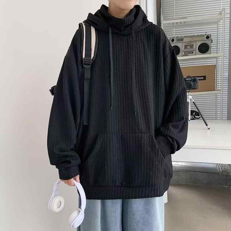 ニット メンズ パーカー 秋冬 ゆったり 韓国 プルオーバー ニットセーター トップス 長袖 綿混紡 グレー ブラック