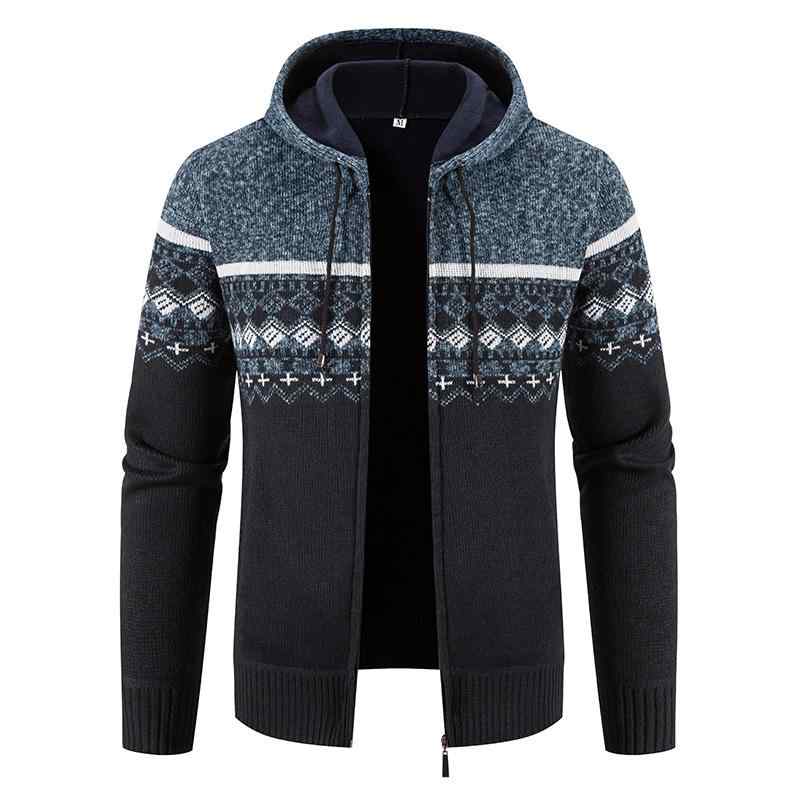 ニット メンズ カーディガン 秋冬 フード付き ジャケット 裏起毛 厚手 プリント セーター トップス M L XL XXL XXXL 浅グレー 深グレー 藍グレー ワインレッド