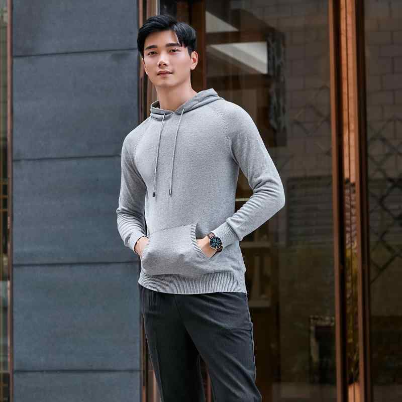 ニット メンズ 男性用 パーカー 長袖 プルオーバー スリムフィット トレーナー カットソー リブ カジュアル ウェア トップス 黒 青 グレー 春秋 綿混紡(x2)