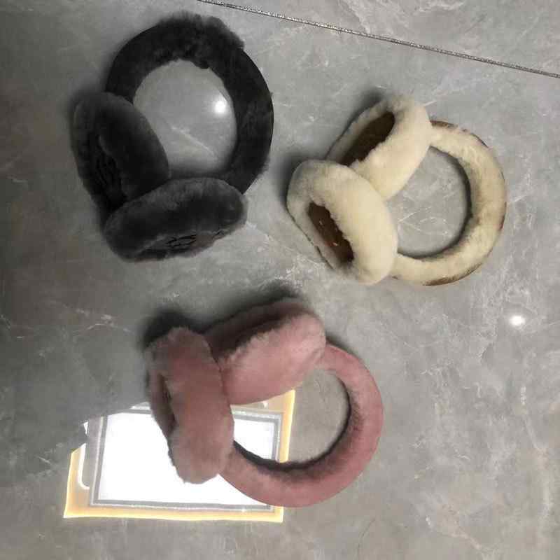 イヤーマフ 男女兼用 防寒 羊毛 革 耳当て アウトドア 普段使い ブラウン グレー ピンク ブラック ベージュ(x2)