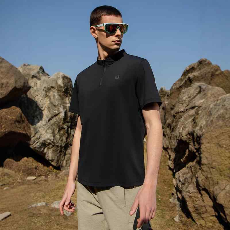 Tシャツ メンズ 男性用 半袖 ジップアップ 接触冷感 トップス 無地 薄手 夏 接触冷感 通気性 ブラック ホワイト ネイビー