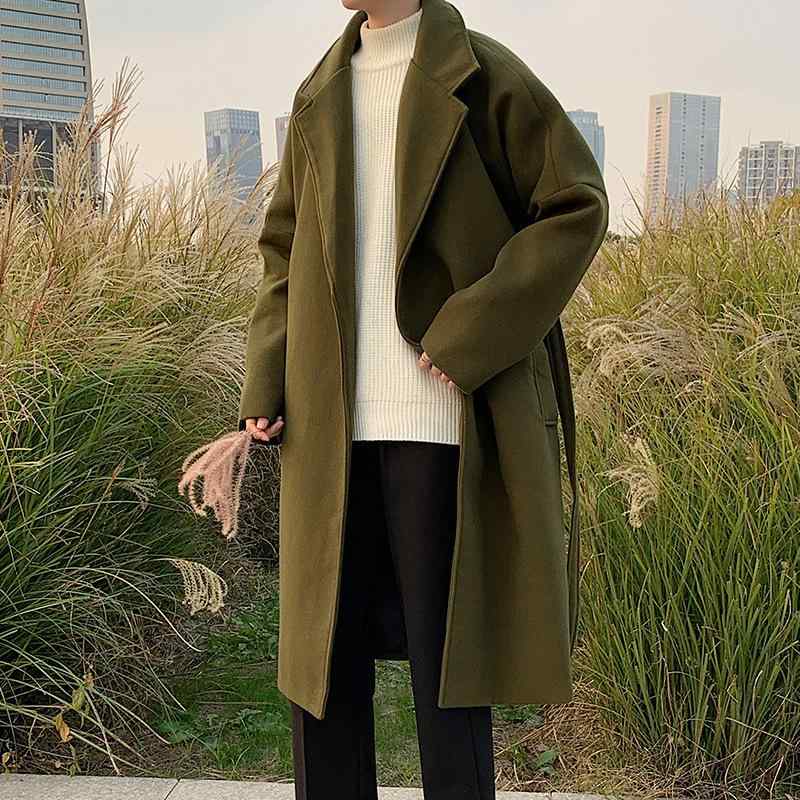 コート メンズ 男性用 スプリングコート 秋服 ミドル丈 ウールブレンド ゆったり オーバーサイズ 無地 ビジネス カジュアル 韓国 ブラック グリーン