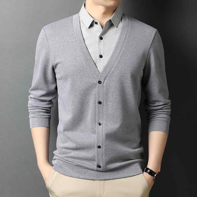 Tシャツ メンズ 長袖 ポリエステル混紡 無地 切り替え 襟付き スリム 薄手 普段使い トップス カットソー 春秋 浅グレー 深グレー 紺色