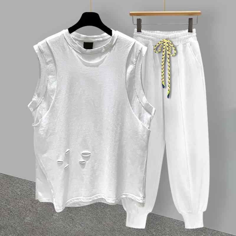 Tシャツ メンズ セットアップ ノースリーブ パンツ 上下セット コットン混紡 カジュアル スタイル 部屋着 白 黒 グレー(x2)|LINEAR shop