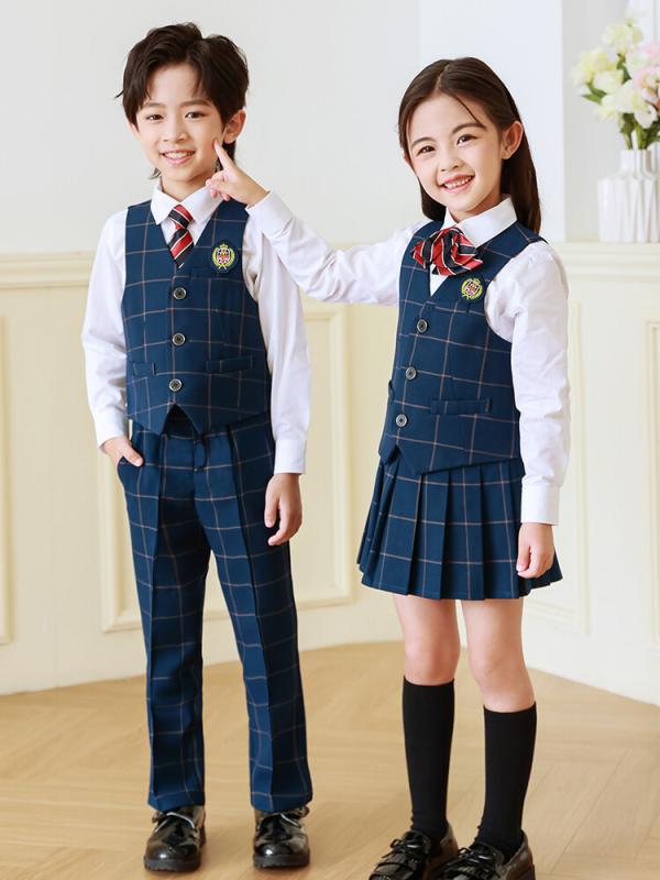 制服 子供用 格子柄 ベスト 小学生 スクールユニフォーム 合唱団 発表会 ポリエステル 2点セット 110cm 120cm 130cm 140cm 150cm 160cm 170cm 180cm