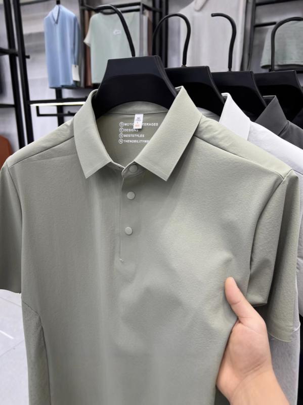 Tシャツ メンズ 男性用 半袖 ポロシャツ 形態安定 ビジネス 紳士服 トップス カットソー 襟付き 薄手 吸湿速乾 通気性 無地 浅グレー 深グレー 緑 黒(x2)