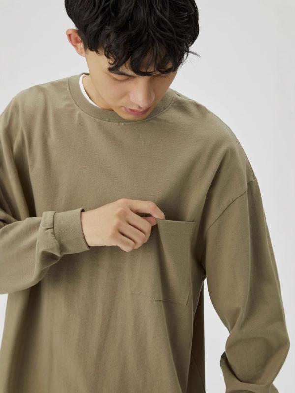 Tシャツ メンズ 男性用 長袖 スウェット プルオーバー カットソー コットン ポケット付き 無地 春秋 部屋着 普段使い リラックス ゆったりめ