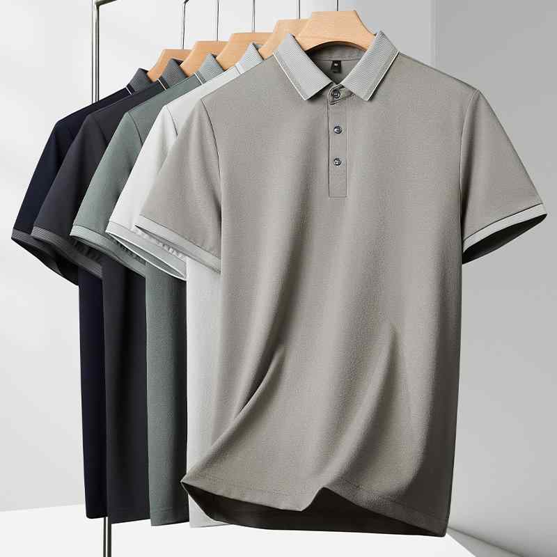 ポロシャツ メンズ 男性用 紳士服 トップス 襟付き Tシャツ カットソー 無地 ゆったり 春秋 接触冷感 柔らかい ビジネス カジュアル ベージュ グレー カーキ グリーン