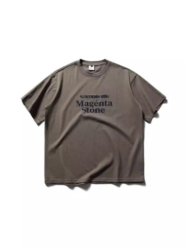 Tシャツ メンズ 男性用 トップス 半袖 コットン 接触冷感 吸湿速乾 ラウンドネック カットソー ロゴプリント 普段使い ルームウェア ライトグレー ダークグレー