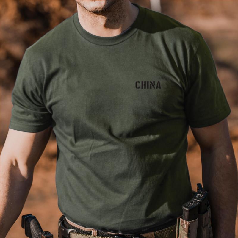 ティーシャツ メンズ ミリタリー 正規陸軍 CHINA刷り上げる 労働者の一団のど首 半袖 綿織物 深薄墨色 軍緑であること(x2) メンズファッション-トップス