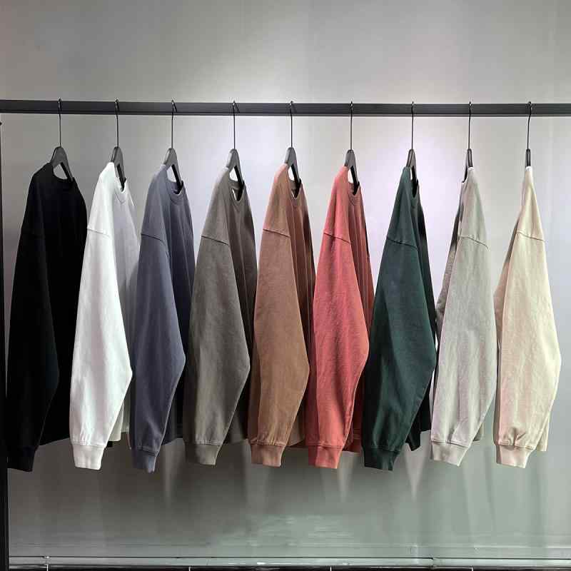 Tシャツ 男性用 オーバーサイズ 長袖Tシャツ コットン 水洗い 古着風 ドロップショルダー 無地 春秋 リブ袖口 カジュアル 米杏 灰緑 灰青 煉瓦色 エデン グリーン コーヒー ライトグレー オフホワイト ブラック