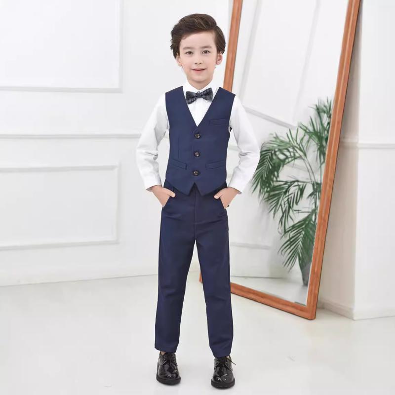 子供用フォーマルスーツ 男児用タキシード 5点セット（黒ベスト・紺ベスト） 子供 花柄 小学生 ピアノ 発表会 演奏会 春秋冬