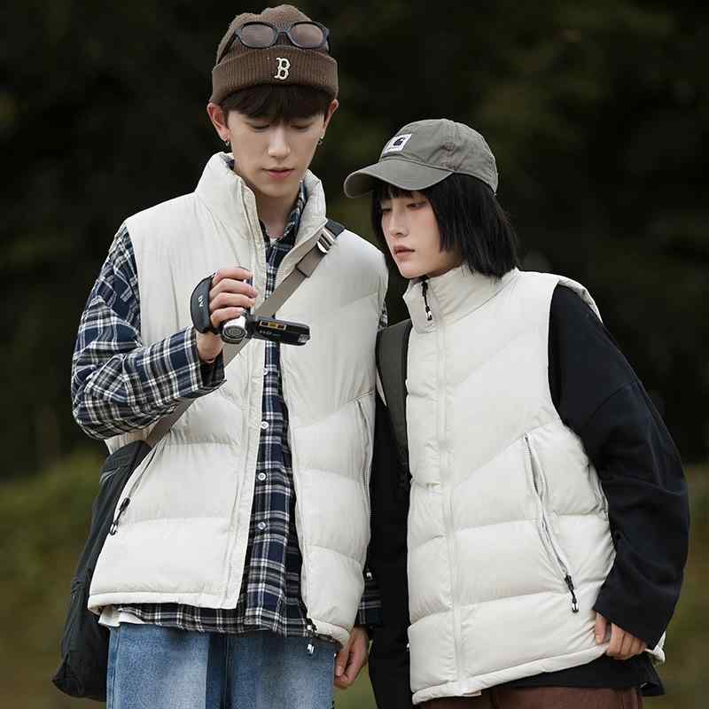 ベスト 男性用 カップル 中性 ユニセックス チョッキ ポリエステル 無地 カラメル色 紺色 カーキ オフホワイト ブラック 冬