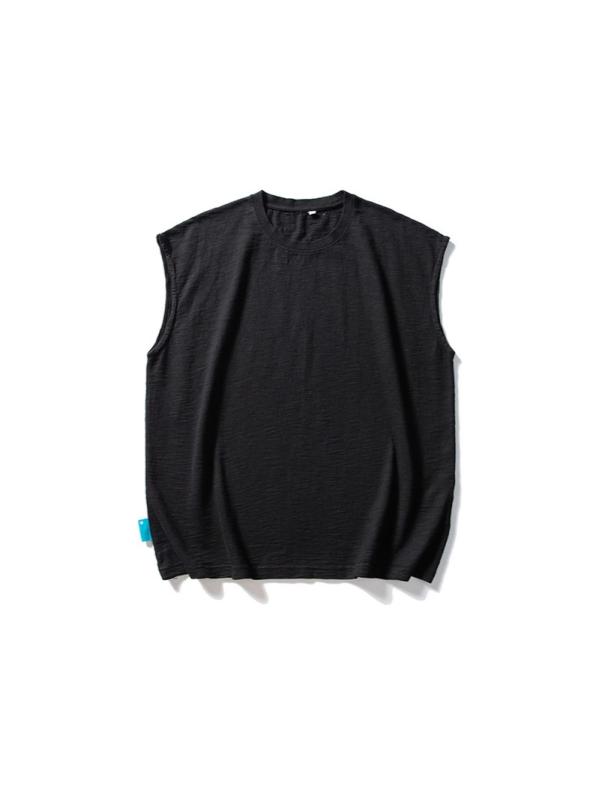タンクトップ メンズ 男性用 ノースリーブ Tシャツ カットソー コットン ゆったり 無地 カジュアル レトロ ブラック系