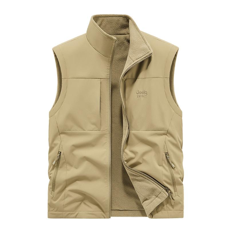 ベスト メンズ 男性用 アウトドア スポーツ 登山 チョッキ 無地 スタンドカラー カーキ 緑 紺色 黒 グレー ポリエステル