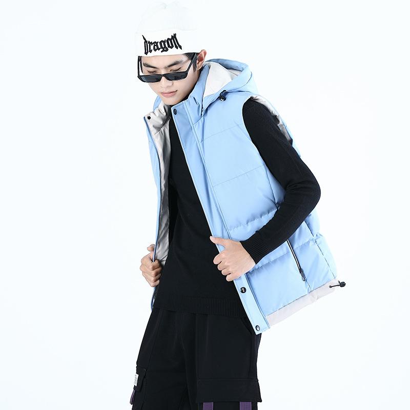 ベスト 男性用 大きいサイズ フード付き 厚手 防寒 コットン 秋冬 アウター 上着 チョッキ カジュアル コーデュロイ ベージュ ブラック ブルー