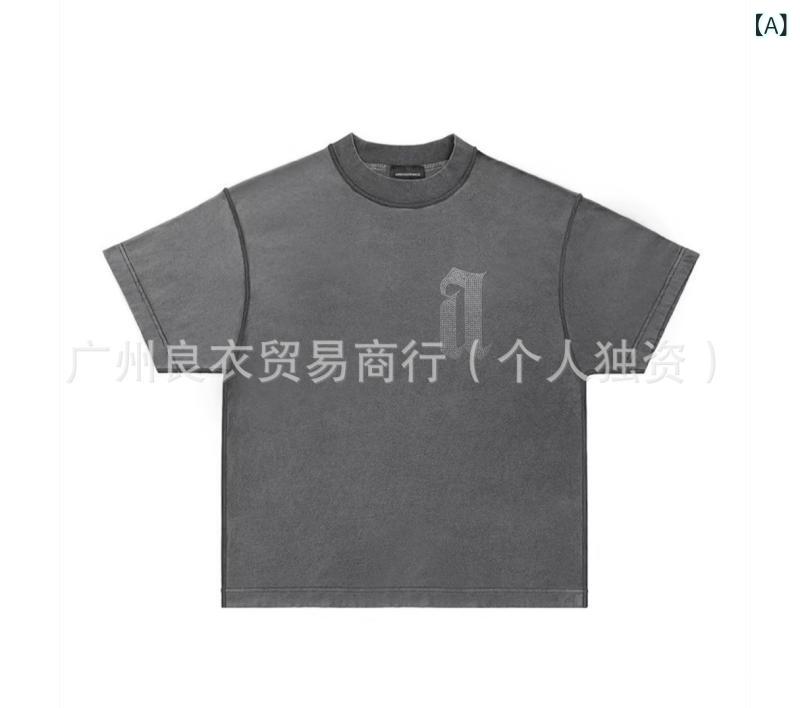 Tシャツ メンズ 男性用 半袖 ゆったり コットン ストリート ダメージ加工 ウォッシュ加工 ブラック グレー ホワイト カジュアル