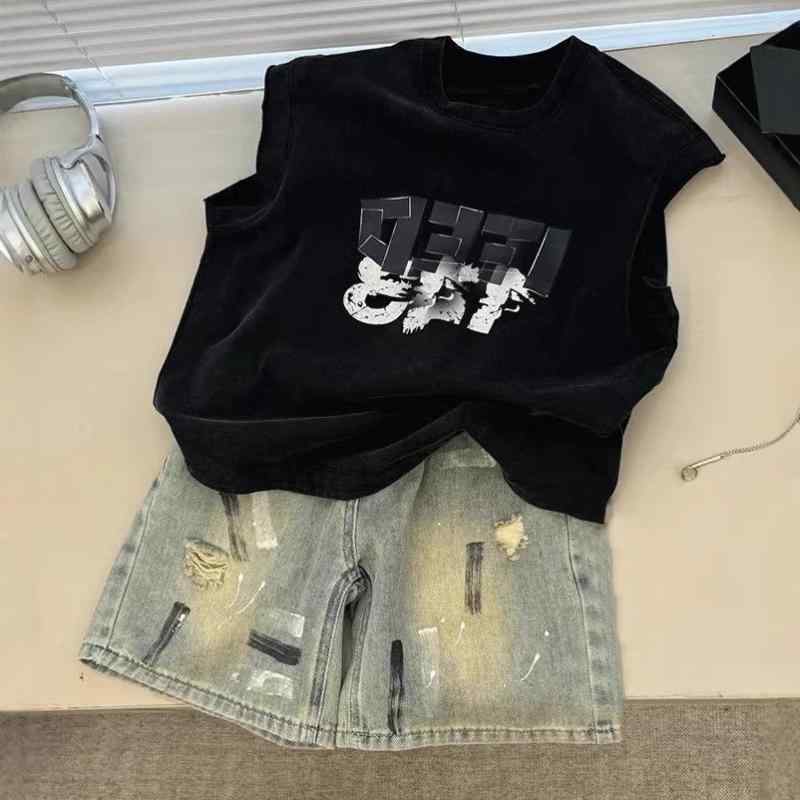 子供服 男の子用 セットアップ 春夏 ベスト デニム ショートパンツ 上下セット キッズ 幼児 小学生 コットン
