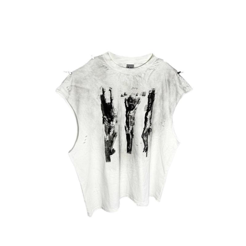 Tシャツ メンズ タンクトップ コットン カットソー ノースリーブ トップス ゆったり 洗い加工 カートゥーン プリント 春夏 ストリート カジュアル