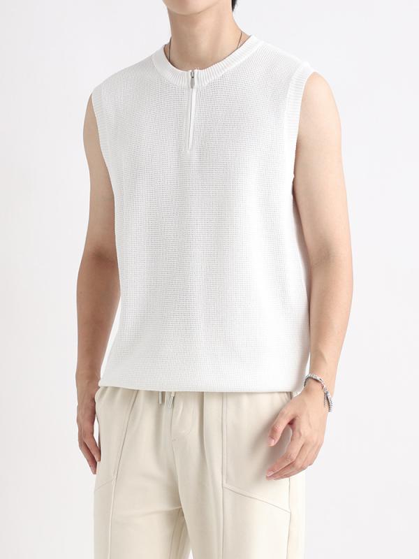 Tシャツ メンズ 男性用 ポロシャツ ニット 接触冷感 ノースリーブ トップス スポーティー 普段使い 部屋着 黒 白 杏色 グレー コーヒー色