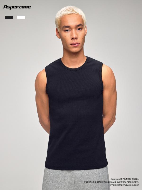 Tシャツ 男性用 リブ編み タイト スポーツ ウェア トレーニング インナー ラウンドネック コットン 無地 白 黒