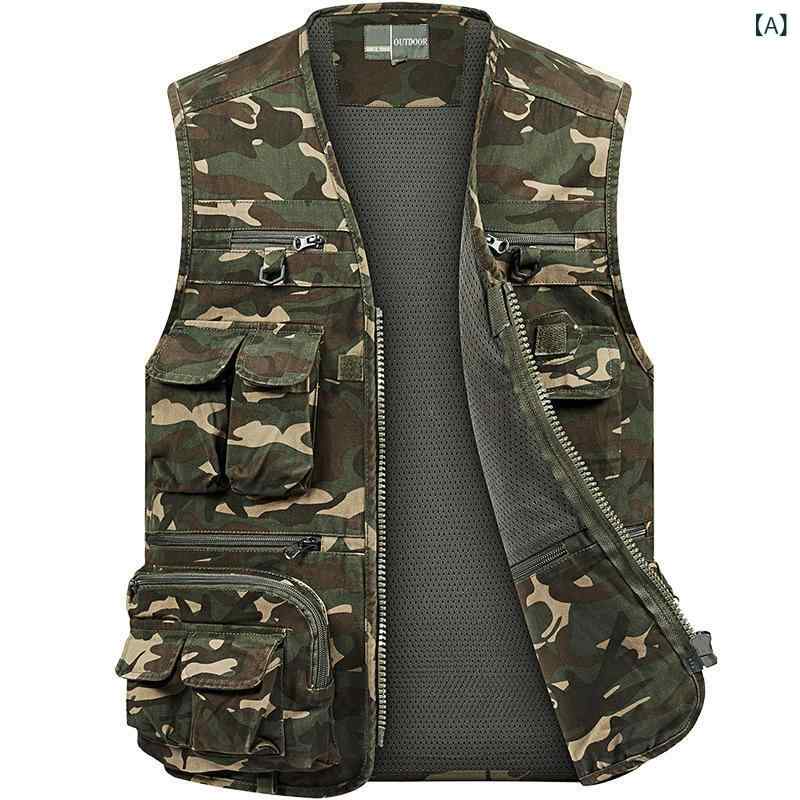 メンズ 作業着 ベスト 多ポケット 迷彩柄 ミリタリー 釣り 撮影用 ワークウェア コットン L XL XXL XXXL XXXXL(x10)