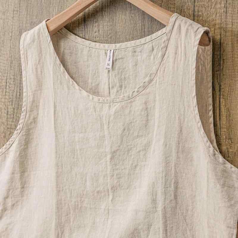 ベスト メンズ 男性用 麻 リネン ノースリーブ Tシャツ 中国風 和風 清涼 涼しい 通気性 吸汗 白 ホワイト ベージュ グレー ゆったり