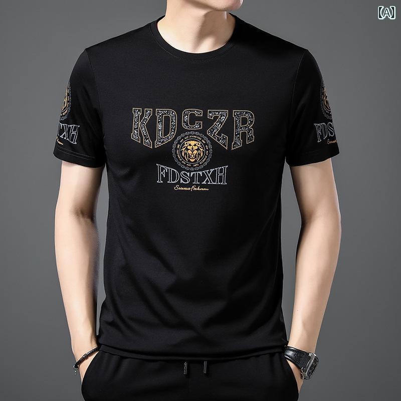 Tシャツ メンズ 男性用 半袖Tシャツ ゆったり ラウンドネック プリント柄 粘? トップス カットソー 普段使い 部屋着 M L XL 2XL 3XL 4XL ブラック ホワイト系