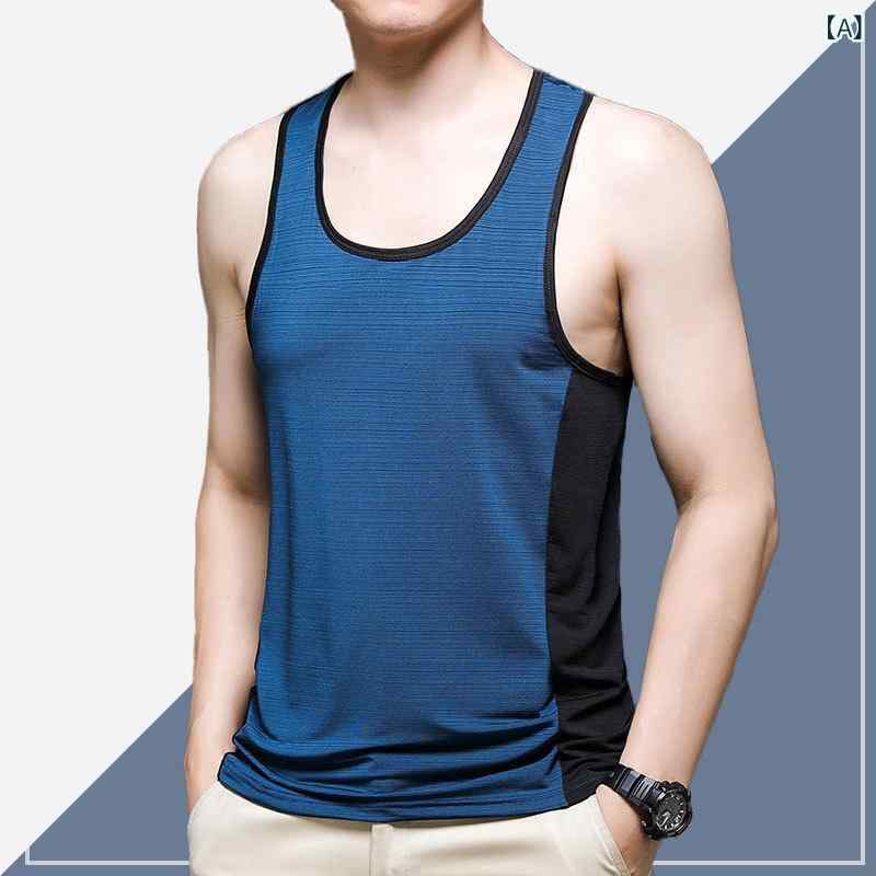 タンクトップ メンズ 男性用 接触冷感 Tシャツ スポーツ トレーニング ジム ウェア 吸湿速乾 ポリエステル 無袖 薄手 夏 墨? 白 深グレー