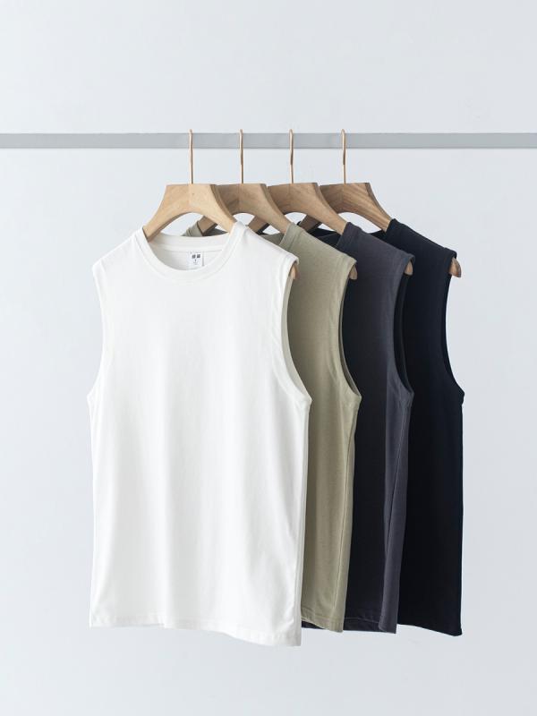 Tシャツ メンズ 男性用 ノースリーブ 無地 コットン 夏 230g ヘビーウェイト 柔らかい 通気性 リラックスフィット ホワイト 白 グレー ブラウン ブラック 黒