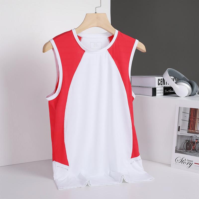 タンクトップ メンズ 男性用 夏用 薄手 メッシュ 通気性 スポーツウェア ノースリーブ Tシャツ ポリエステル 無地 白/赤/青/黒 大きいサイズ(x2)