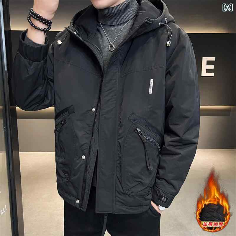 ジャケット メンズ 男性用 防寒着 裏起毛 厚手 撥水 アウター カジュアル  ブラック カーキ グリーン 秋冬(x2)