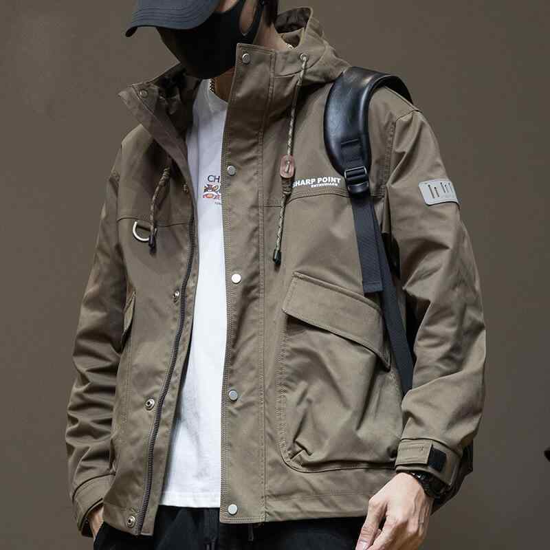 ジャケット メンズ 男性用 ブルゾン 春秋 アウター ワーク ミリタリー スタンドカラー ジップアップ フード付き 防風 撥水 カーキ ブラック ベージュ 大きいサイズ(x2) 9,607円