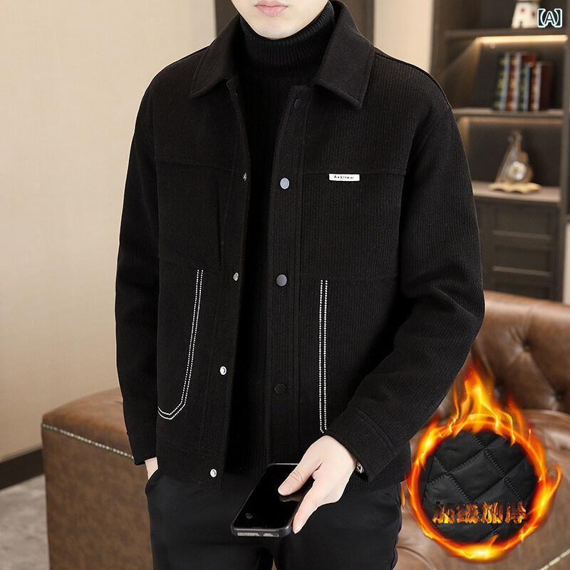 コート メンズ 紳士服 秋冬 加絨 加厚 保温 襟付き テーラードジャケット ビジネス カジュアル ポリエステル ブラック カーキ オフホワイト 6,254円