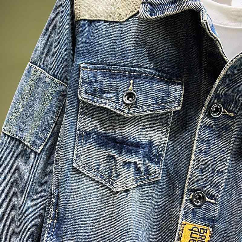 ジャケット 男性用 デニム Gジャン ブルゾン レトロ 刺繍 耐摩耗性 コットン 綿 82% 春秋 長袖 襟付き ライトアウター