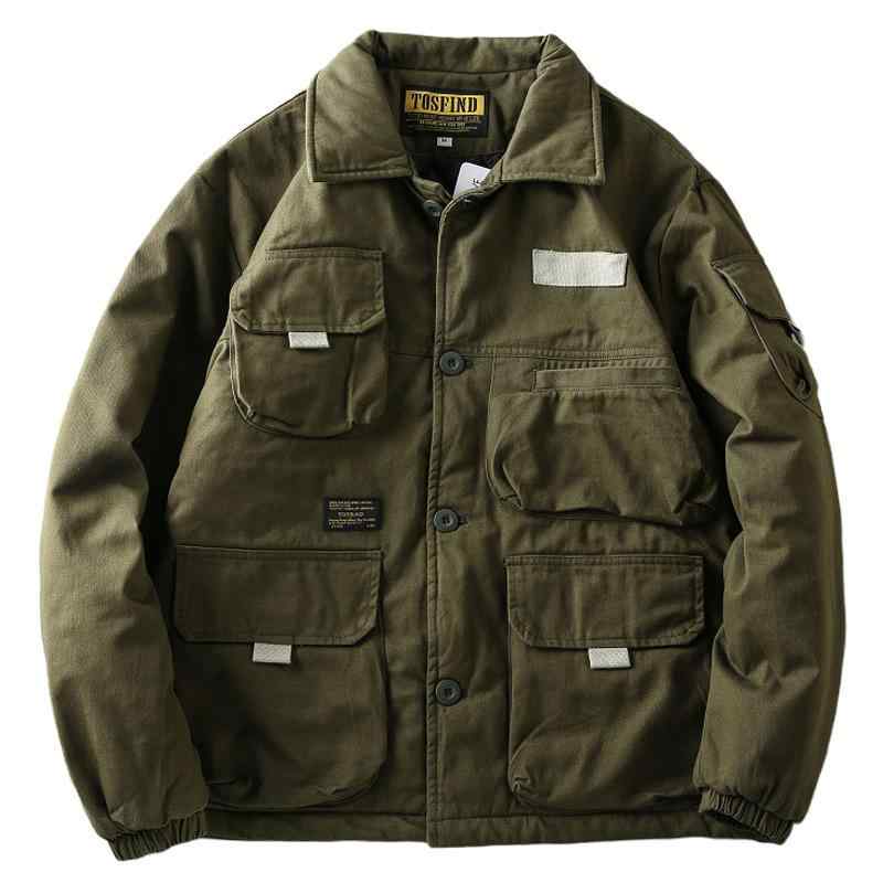 ジャケット メンズ 男性用 ミリタリー カーキ ブラック系 コットン 秋冬 ウォッシュ加工 ワークジャケット 多ポケット ルーズフィット 厚手(x2)｜LINEAR shop