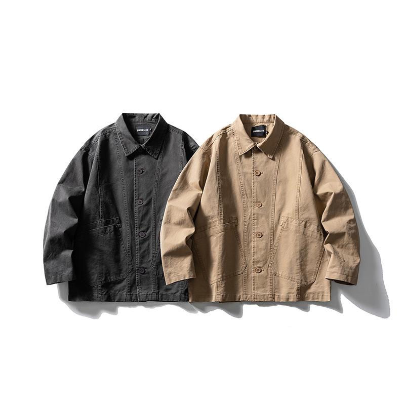 ジャケット 男性用 ワークジャケット ミリタリージャケット 秋物 コットン 無地 カーキ ダークグレー｜LINEAR shop