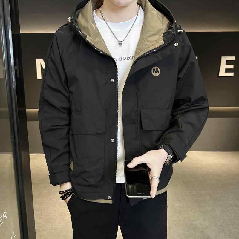 上衣 メンズ 成人男性用 秋物 心地よい パーカー 表どおり系 色彩設計 黒いこと 黒 練り合わせる型 ポリエステル