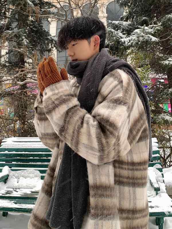 厚地の外套 メンズ 成人男性用 羊毛 透かし彫り柄 秋冬物 朦々たる タータンチェック柄 ゆったり フランネル アメカジ ビッグ影ぼうし